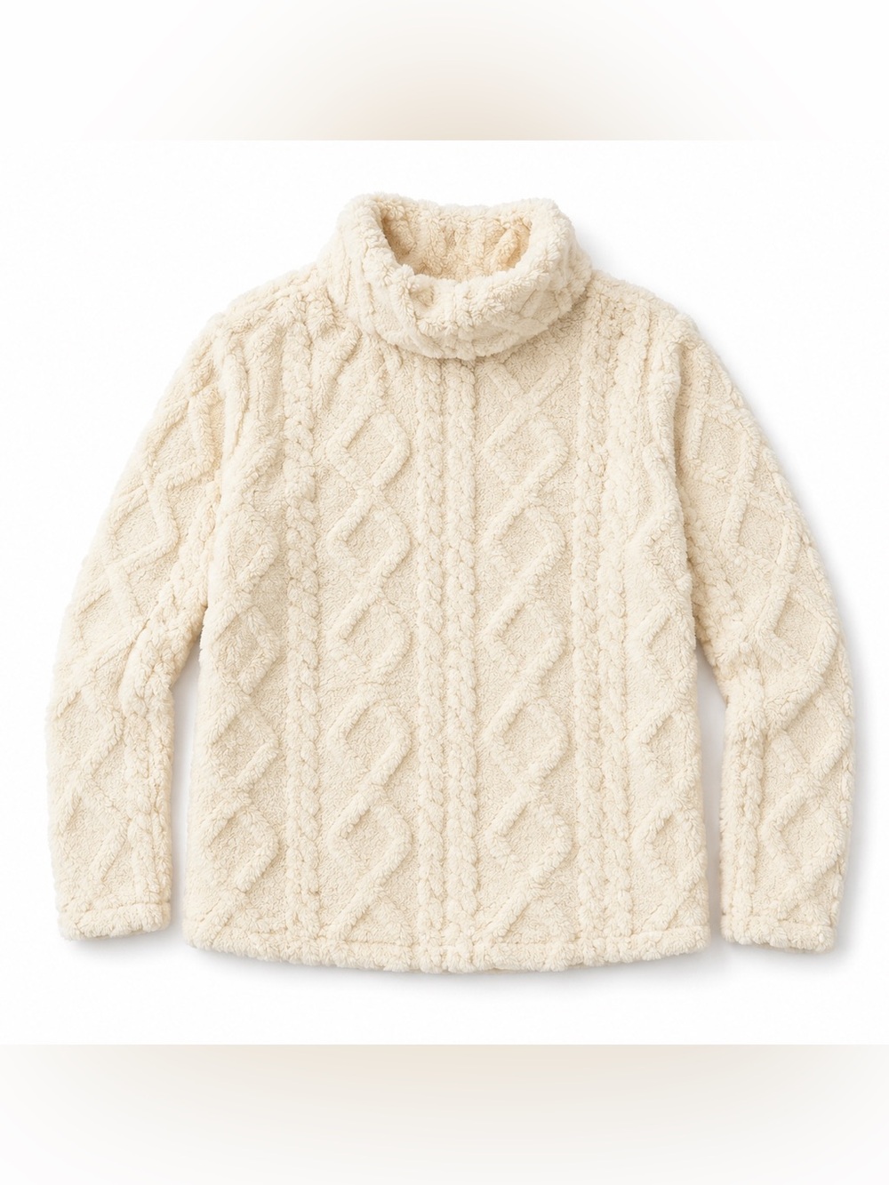 Eddie Bauer Women’s M Cable Fleece Pullover Cream Sherpa Turtleneck Cozy